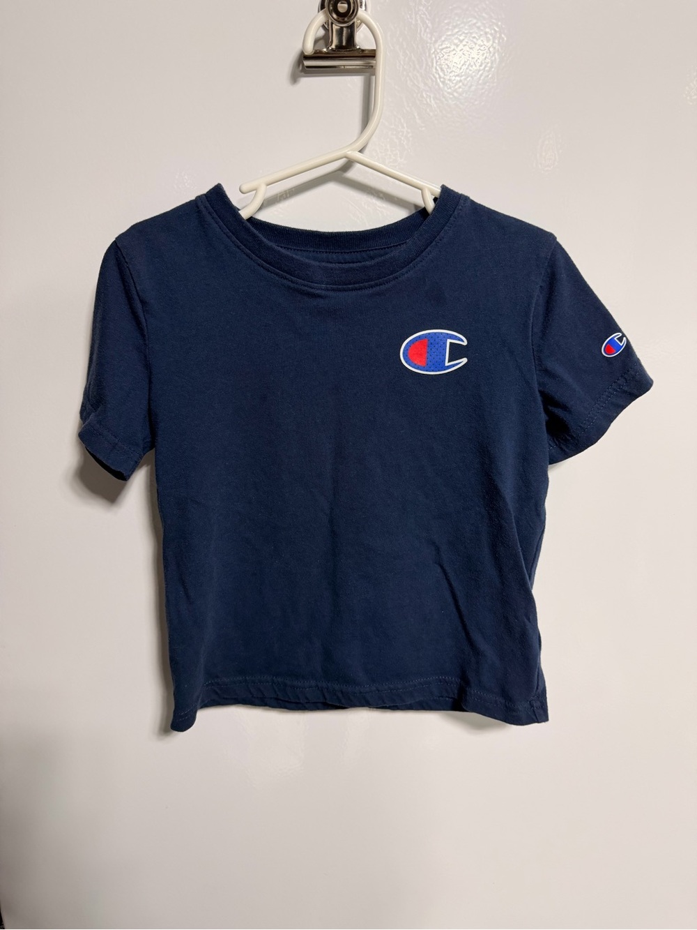 Champion Navy Short Sleeve Tee with Red & White Logo